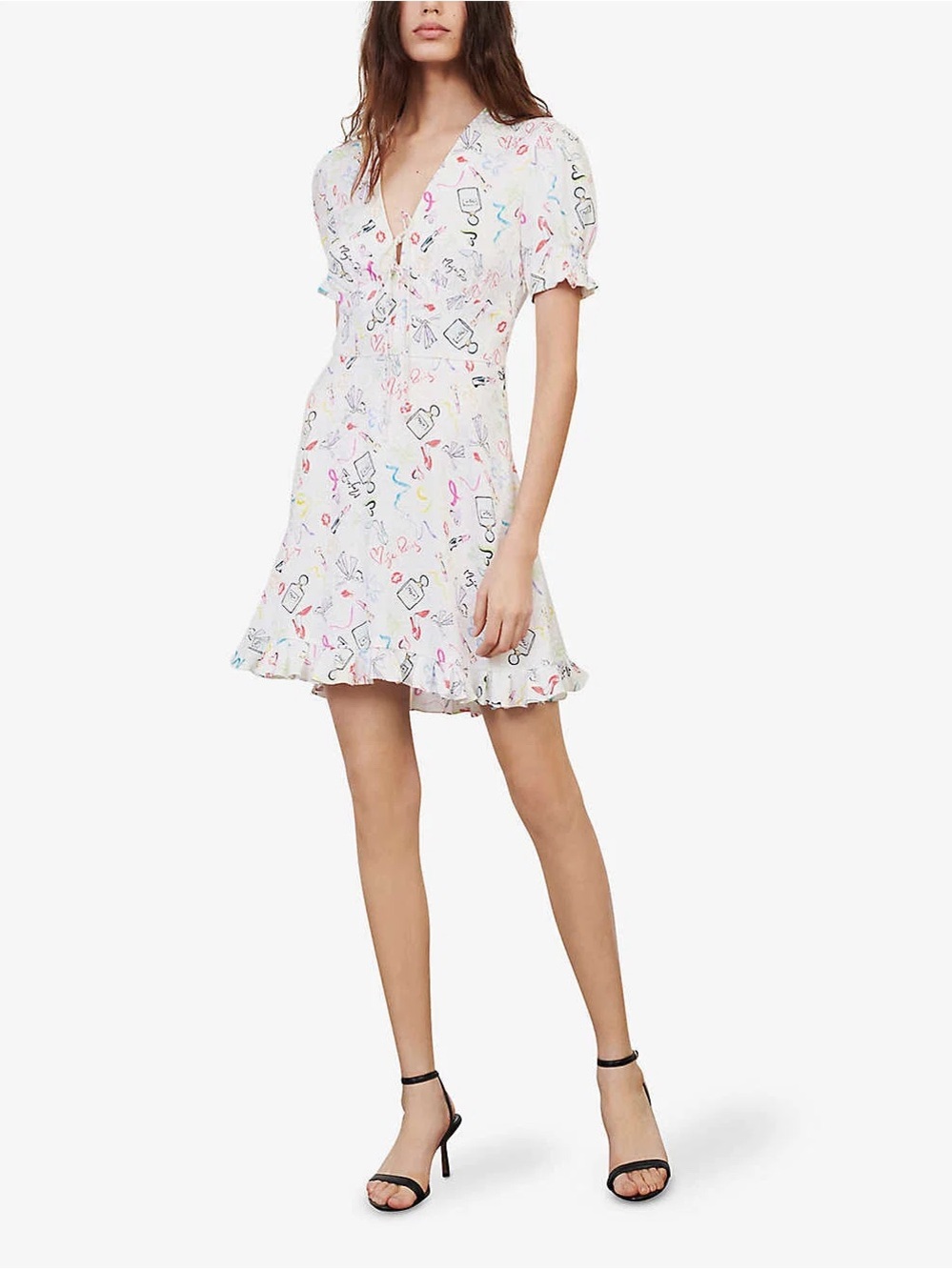 Maje Ramake Printed Jacquard Ruffle Mini Dress Size 2
